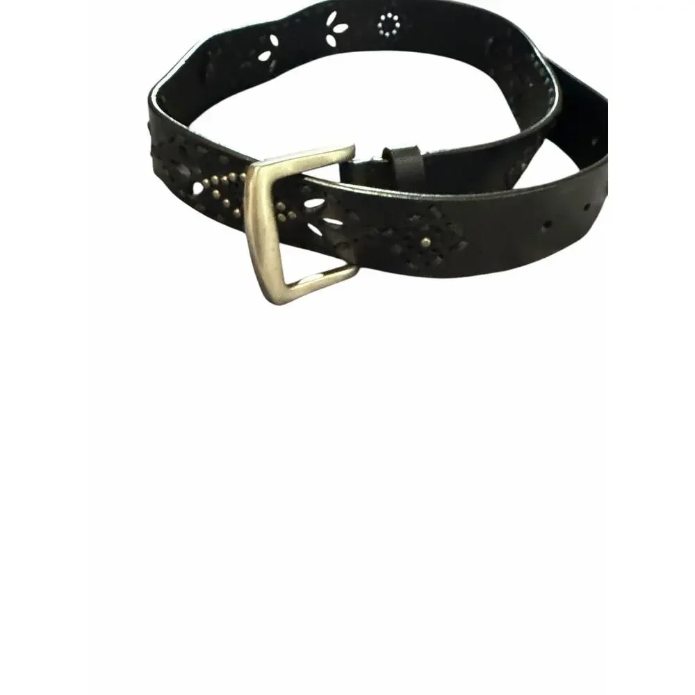 Faded Glory Womens Belt 8M 26-30 Waist Black Leather Blend Silver Buckle